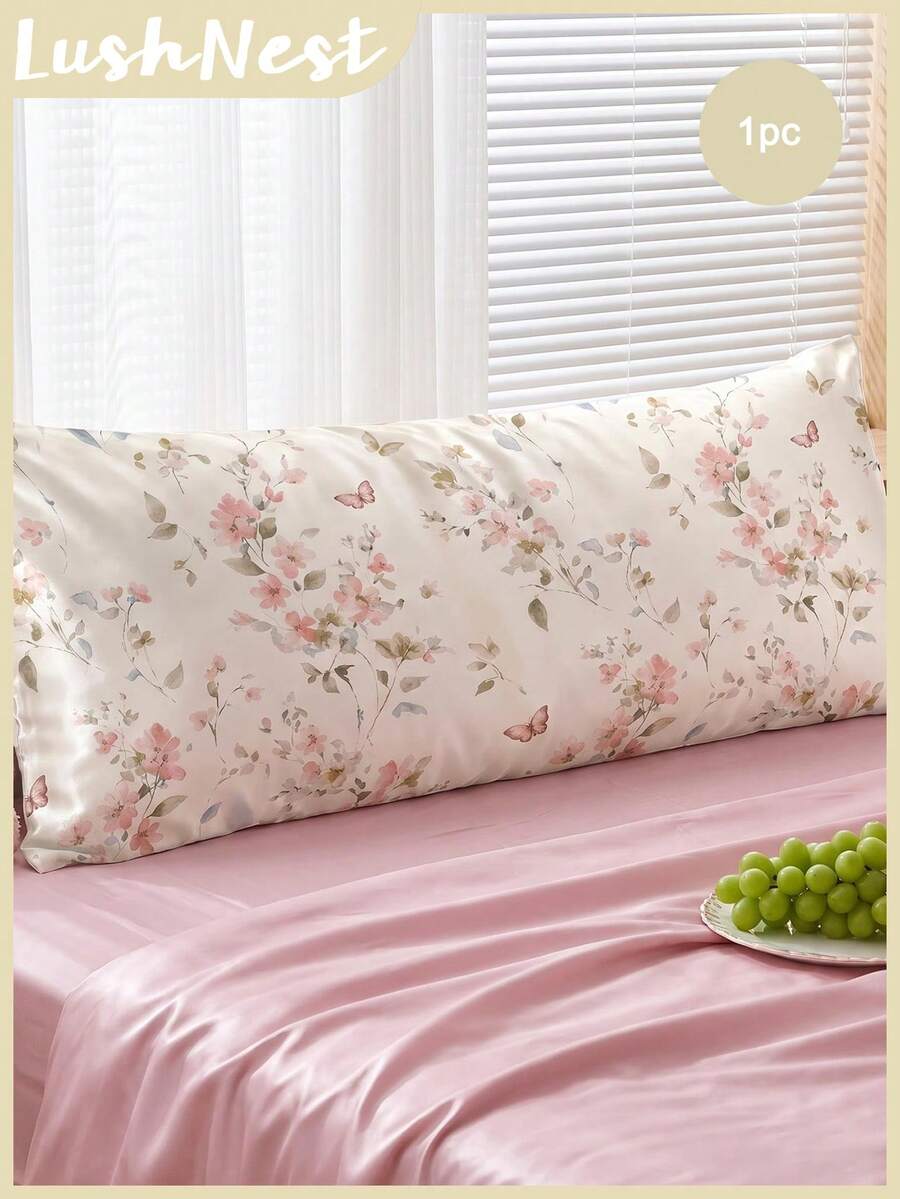 1 buah Sarung Bantal Panjang Satin Motif Kupu-kupu Merah Muda & Ranting Bunga (Isi Bantal Tidak Termasuk), Serat Poliester Nyaman & Bernapas, Cocok Untuk Semua Musim, Dekorasi Rumah Kamar Tidur, Serbaguna untuk Penggunaan Sehari-hari, Perlengkapan Tidur Nyaman, Dekorasi Bunga, Ruangan Estetik, Gaya Populer - MultiWarna - View 1