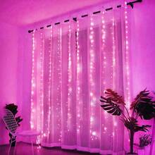 300 LED Pink Fairy Curtain Lights With Remote Control, USB Powered, 118"X118", 8 Modes, Infrared Sensor, Perfect For Bedroom, Christmas, Halloween, Weddings Decor - Batteries Not Included, Bedroom Ambiance Lights | USB Powered LED Lights - USB Plug - View 3