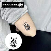 INKARTLINK 1PC Burning Lovers Heart & Flame Wood Tattoo Sticker, Temporary Waterproof Body Art Tattoo Sticker, Lasts 2-5 Days, Water Transfer Color Tattoo Sticker, Suitable For Men And Women, Must-Have For People, Party Essential Decoration, Holiday Celebration Body Decoration - Black - View 8