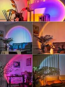1pc 16 Color RGB Sunset Projection Light With Remote Control, LED Atmosphere Night Light, USB Powered Rainbow Projection Lamp, Bedroom Room Decoration, Selfie Photography Atmosphere Lighting - One Size - View 5