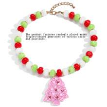Women Christmas Beaded Choker Necklace, Candy Color Bead Chain With Hand‑Mixed Seed‑Bead Christmas Tree Pendant, Xmas Holiday Party Jewelry - Multicolor - View 9