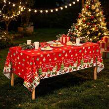 1pc/4pcs Red Christmas Disposable Party Rectangular Tablecloth, Santa Claus Snowman Tablecloth, Suitable For Rectangular Tables, Winter Christmas Indoor Outdoor New Year Party Decoration, 54*108 Inches - Red and Green - View 3