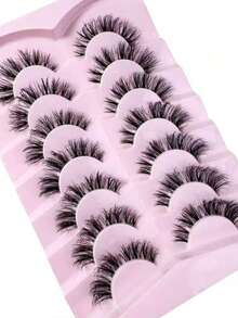 7 Pairs Messy Natural Cat Eye False Eyelashes, Transparent Stem, Create Cat Eye Makeup Effect, Long And Slender, Full Strip Soft Natural Realistic False Eyelashes, Strip False Eyelashes, Eyelashes, False Eyelashes, False Eyelashes - View 4