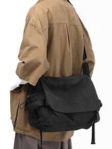 Vintage Men's Canvas Crossbody Bag Peach Tree - Black - View 1
