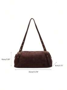 1pc Faux Suede Handbag With Gold Hardware, Convertible Tote Bag & Shoulder Bag, Zipper Closure, Vintage Casual Style, Suitable For Autumn/Winter Commute, Date, Shopping - Coffee - View 11
