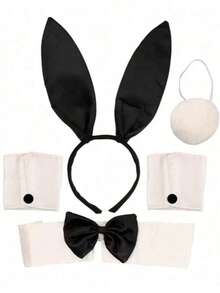 5pcs Cute Adult Rabbit Ear Headband Props Plush Hair Hoop Costume Rabbit Ear Headband Party Decoration Cosplay Set Halloween - Black - View 4
