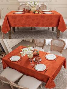 1pc Elegant Maple Leaf Pattern Jacquard Tablecloth, Water-Repellent Washable Polyester Fabric, Multiple Sizes Square Dining Table Cloth, Suitable For Various Decor, Gatherings, Outdoor, Parties Etc - Orange - View 4