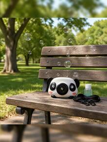 Juguete  Panda Maquina De Burbujas Forma Cámara Fotográfica con Música Automática para Niños - Multicolor - Ver 6