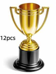 1/6pcs Mini Gold-Plated Plastic Trophy, Elegant Gold Plastic Trophy Set With Black Base, Perfect For Competitions, Costume Parties And Celebrations. Plastic Material, Small And Exquisite. - A - View 9