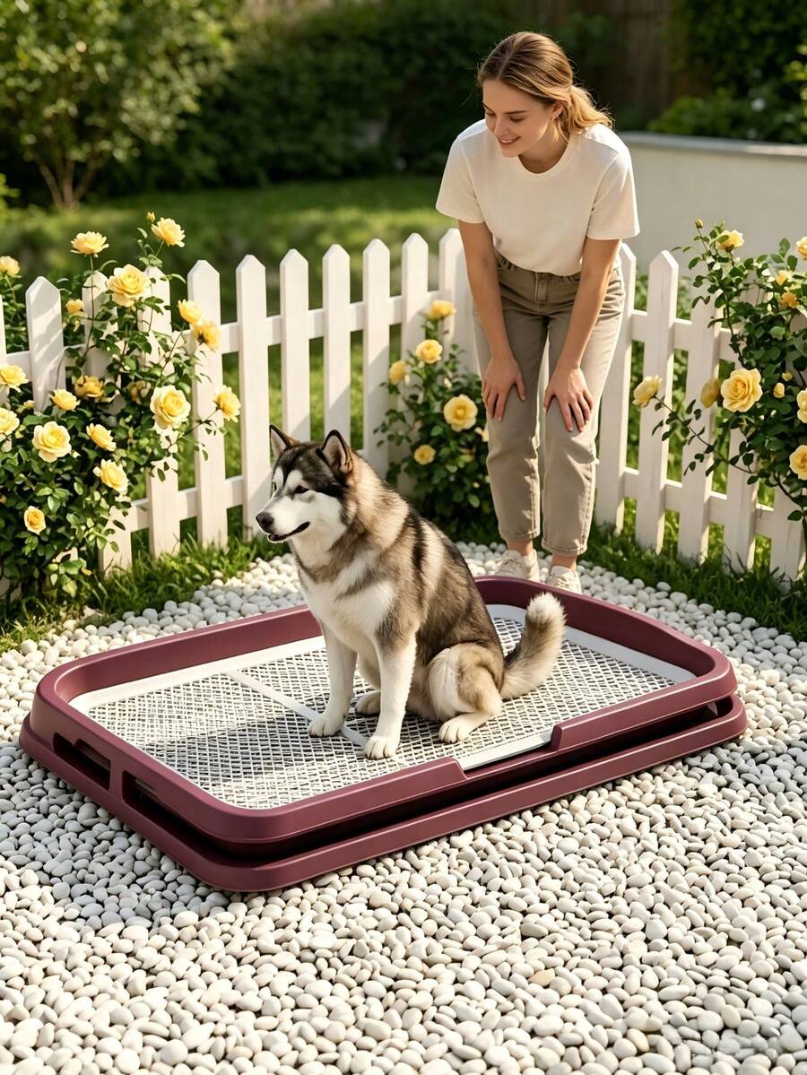 مرحاض كلاب شبكة كبيرة متعدد الألوان مع عمود تحريض التدريب، مرحاض حيوانات أليفة مضاد للرذاذ سهل التنظيف للكلاب الصغيرة والمتوسطة والكبيرة للتدريب المنزلي الداخلي - وردي مغبر - مشاهدة 1