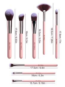 BS-MALL 8Pcs Travel Makeup Brush Set Pink Vegan Synthetic Portable Small Size Face Cosmetic Brushes - Pink - View 6