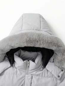 Women's Winter Thick Coat With Detachable Hood, Warm Padded Jacket - Light Grey - View 6