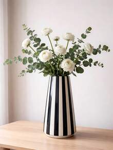 1pc Black And White Striped Flower Pot, A Simple European-Style Cylindrical Flower Pot, Suitable For Home Decoration In The Living Room, Bedroom Or On A Table. - A - View 5