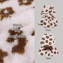 1pc Pet Dog Dress, Sweet Floral Print Pattern, Exquisite Bowknot At Waist, Plush Thickened Pet Dress, Suitable For Small/Medium Dogs And Cats In Autumn/Winter, Daily Wear Christmas Gift - Coffee Brown - View 3