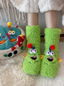 1 Pair Of Women 3D Monster Plush Socks,Ugly‑Cute Pom‑Pom Decor Fuzzy Socks, Non‑Slip Socks. Home Floor Sleep Socks Winter Thick Warm Funny Socks. - Multicolor - View 9
