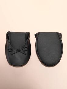 Women's Black Pointed Toe Ballet Flats With Bow, Comfortable Foldable Office Shoes With Shoe Bag - Black - View 2