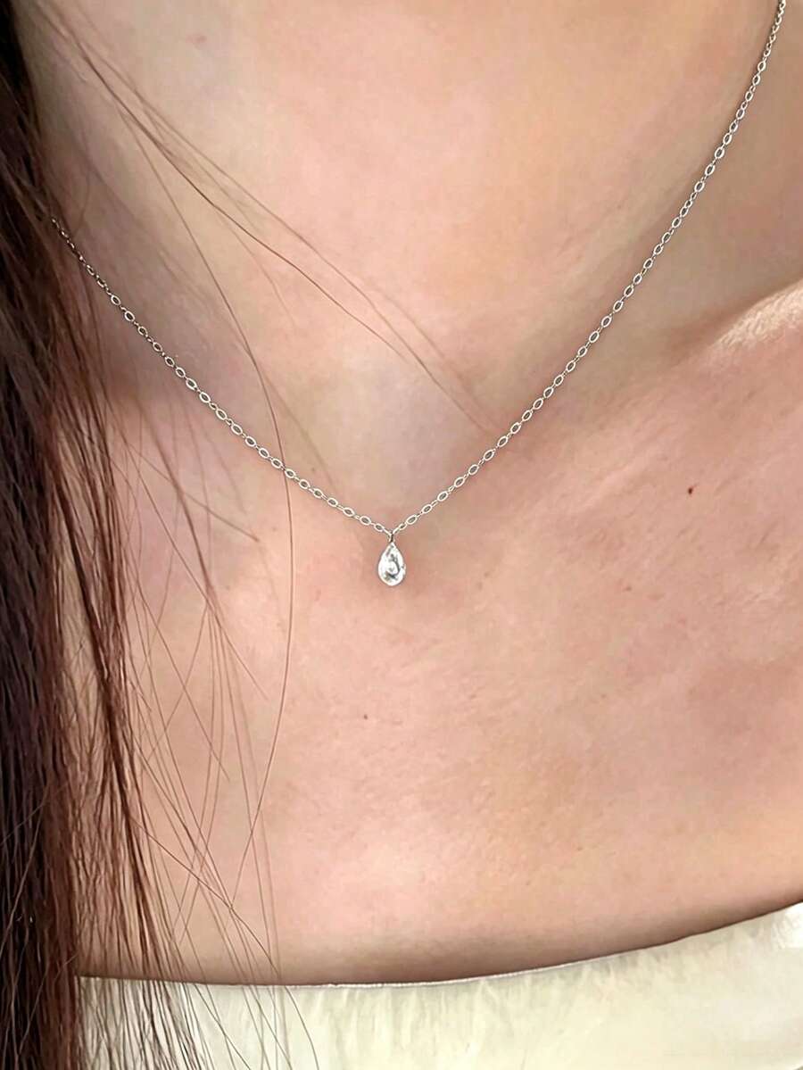 1pc Fashionable Vintage Copper Necklace, Inlaid With Synthetic Zirconia Pendant, Suitable For Daily Wear, Celebration Occasions, Also A Great Gift Choice, Vintage Style Jewelry, Durable Necklace - Waterdrop  Necklace - View 1