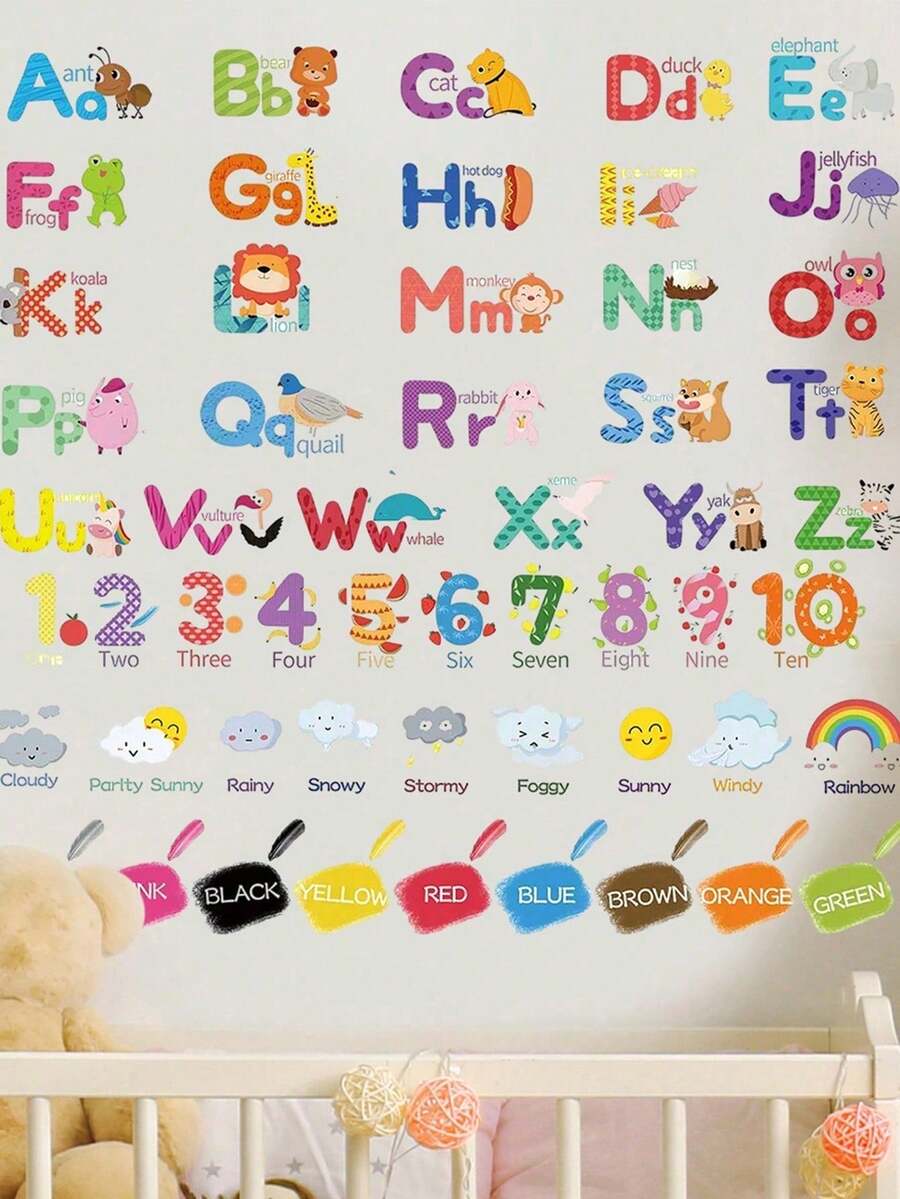 1Set Cute Wall Stickers For Kids Room, Cartoon Wall Art Decals Home Decor,Baby Room Decor,Baby Girl Stuff,Baby Room Decoration - Multicolor - View 1