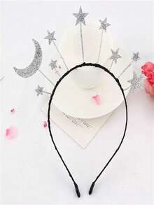 1PC Women's Silver Star And Moon Pattern Headband - Exquisite And Stylish Design, Suitable For Everyday Wear, Parties, And Holidays - Multicolor - View 1