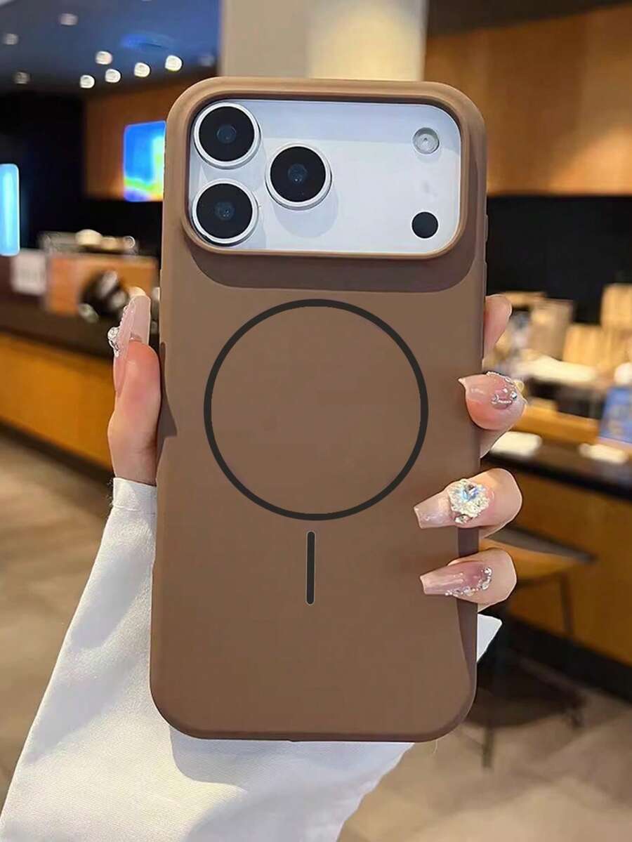 Luxury Glossy Fluorescent Liquid Silicone Phone Case, Compatible With IPhone 17 Air 16 15 14 13 12 17 Pro Max Plus, With Magnetic Soft Shell - Brown - View 1