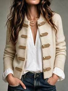 SEREN Women's New Chinese-Style Knit Cardigan, Napoleon Style, Autumn/Winter Sweater Jacket, Suitable For Daily Wear - Apricot - View 2
