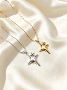 1pc Elegant Stainless Steel Gold Plated Star Pendant Necklace Unisex Daily Wear Couple Gift Holiday Present - Multicolor - View 5
