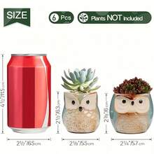 Creative Cartoon Glazed Owl Ceramic Succulent Planter Set, 6 Pieces With Drainage Holes, Cute Plant Pot Holder Container For Home Office Garden Decor, Owl Gift Personalized Craft - A - View 5