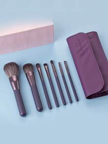 7pcs Small Grape Makeup Brush Set With PU Slot Storage Bag, Gradient Soft Bristles, Fluffy And Skin-Friendly, Non-Irritating, Picks Up Powder Gently With Minimal Fallout, Suitable For Daily Home Light Makeup, Easily Complete Basic Full Face Makeup - Multicolor - View 6