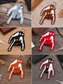 Skeleton Hand Keychain, 1pc PU Leather Key Organizer Bag, Palm Shaped Key Fob With Snap Button, Foldable Key Ring Key Holder, Gothic Skeleton Finger Keychain, Halloween Bag Charm, Suitable For Wallet Backpack, Car House Keys, Unisex Gift - A - View 3