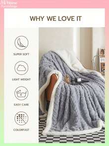 1pc Faux Fur & Lambswool Trim Blanket, Minimalist Fashion Home Decor, Bedding For Boys & Girls Student Dorms, Sofa Nap Blanket, Perfect Choice For Office Nap Blanket, No Filling, Machine Washable - Light Grey - View 6