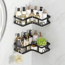 3pcs Stainless Steel Corner Shower Caddy Set, Drill-Free Adhesive Wall Mount Shower Storage Rack, Suitable For Shampoo, Body Wash And Soap - Black - View 1