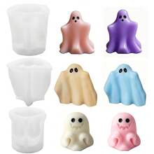 3pcs Halloween Ghost Shaped Silicone Candle Molds, Ghost Element Halloween Shaped Plaster Aromatherapy Silicone Molds - White - View 3