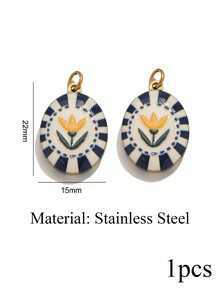 1 Pc. Stainless Steel Fashionable, Minimalist Flower And Leaf Pendant With Open Ring-DIY Necklace And Earrings Craft Kit - Pendants - View 10