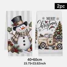 2件組廚房抹布，條紋冬季雪人與聖誕樹圖案廚房抹布洗碗布，40*60cm長方形超細纖維清潔廚房抹布，適合廚房、餐廳與浴室使用，廚房裝飾、居家裝飾、鄰居喬遷禮物、洗碗布 - 淺灰色 - 查看 3