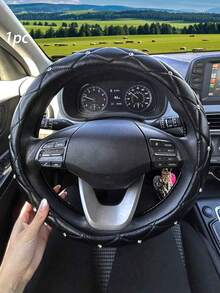 PU Leather Car Steering Wheel Cover, Inlaid Artificial Diamond Handle Cover, 14.5-15inch, All-Season Universal, Suitable For Multiple Car Models - Multicolor - View 9