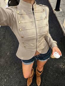 HAPPY GIRL#春秋冬季百搭時尚梭織面料女款宮廷風長袖外套，適合節慶、日常、約會、旅行、出遊 - 杏色 - 查看 4