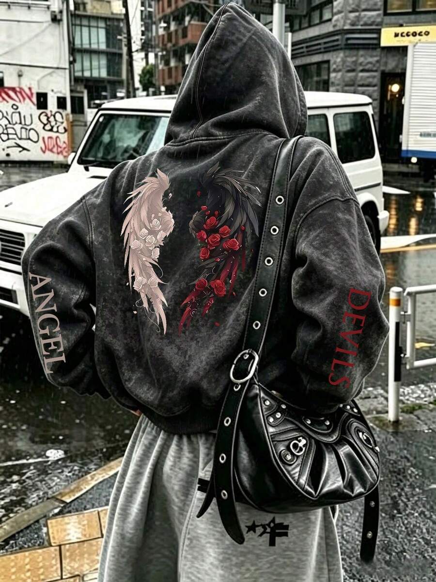 Hoodie Kasual Bermotif yang Bergaya dan Serbaguna; Sweatshirt Berkerudung yang Cocok untuk Musim Gugur dan Musim Dingin; Pakaian Wanita. - Hitam - View 1