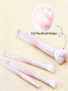 4/1pc Macaron Gradient Handle Cat Paw Shaped Makeup Brush, Soft Synthetic Bristles, Suitable For Loose Powder, Blush, Eyeshadow And Contour, Perfect For Daily Makeup, Travel And Vacation, Travel Essential Makeup Brush - Pink - View 3