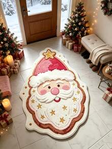 1c, Christmas-Themed Cartoon Santa Claus-Shaped Rug, Seasonal Decorative Mat, With Festive Design, Christmas Ornament, Perfect Christmas Gift, Perfect For Christmas And New Year Celebrations, Decorative Rug, Bedroom Decoration, Small Rug, Carpet, Home Decor, Living Room Rug, Small Living Room Rug, Bedroom Rug, Living Room Home Decor, Outdoor Rug, Enhances Home Style, Suitable For Adding Charm To The Home. - Multicolor - View 2