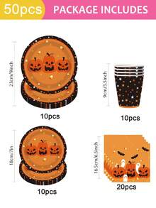 50pcs Piring Kertas, Gelas Kertas, dan Serbet Pesta Halloween, Piring Kertas Sekali Pakai Motif , Perlengkapan Makan untuk Hidangan Penutup, Dekorasi, Set Hadiah Ulang Tahun, Set Perlengkapan Makan Pesta Halloween - beraneka warna - View 2