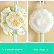 1pc Long Handle Soft Bristle Double Sided Bath Brush Home Daily Use Scrubbing Ball 2-In-1 Exfoliating Skin-Friendly Back Scrubber Foaming Shower Tool - View 2
