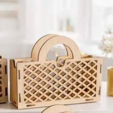 1pc Minimalist Rhombus Hollow Lattice Wooden Handheld Basket, Rectangular Double‑Handle Assembled Storage Caddy, For Kitchen Desktop Home Decor - Multicolor - View 4