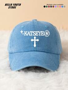 1pc KATSEYE Cross Pattern Print Baseball Cap, Classic Casual Fashion Vintage Sun Protection Hat, Soft Sweat-Absorbing Band, Adjustable Size, Lightweight Sun Protection, Versatile Use, Suitable For Outdoor Sports, Daily Wear, Gatherings And Vacations. - A - View 6