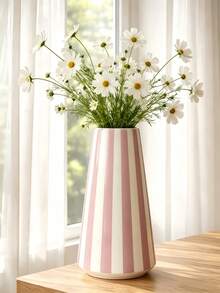 1pc Pink Striped Flower Pot, A Simple European-Style Cylindrical Vase, Is Suitable For Placement In The Living Room, Bedroom, Or On A Table For Home Decoration. - A - View 3