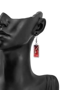 YUJUGLOW 1 Pair Christmas Red Background Falling Snowflake & Light Spot Pattern 316 Stainless Steel Water Drop Earrings, Suitable For Women's Daily Wear - Red - View 3