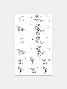 1pc Temporary Tattoo Sticker, Black Scroll Star Decorative Totem Pattern, Realistic Fake Tattoo Design, For Daily Wear, Bachelorette Party Favors, Music Festival, Game, Graduation Gift, Lasts 3‑5 Days - Black - View 3