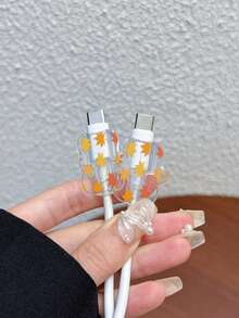 Set 3 Potong Pelindung Kabel Data dan Pengisi Daya Motif Daun Maple Bergelombang, Kompatibel dengan Pengisi Daya Apple Standar Inggris 20W, Penutup Transparan Anti Pecah, Melindungi Ponsel, Pengisi Daya 3 Pin, Pelindung Kabel - MultiWarna - View 2