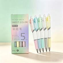 5 piezas/Set Bolígrafos de gel retráctiles color macaron de gelatina, punta fina ST de 0.5mm, tinta negra de secado rápido, escritura suave, estilo estético, papelería para estudiantes y oficina, adecuado para tomar notas y exámenes - A - Ver 2