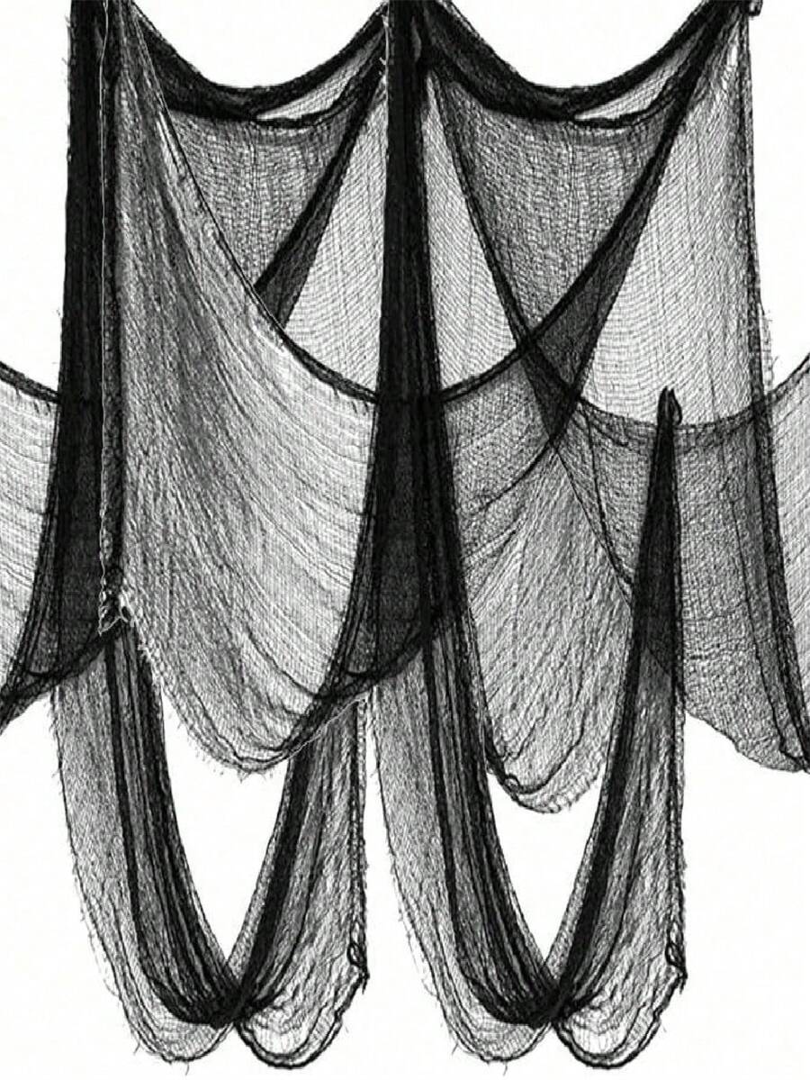 1/3/5pcs Black 76*183cm Halloween Party Decoration Ghost House Gauze DIY Decorative Fabric, Suitable For Creating Halloween Atmosphere - Scary And Eerie Halloween Decor, Suitable For Indoor And Outdoor Parties - Black - View 1