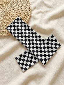 1pc Women's Checkerboard Headband, Black & White Checkerboard Wide Elastic Hair Hoop, Retro Y2K Non-Slip Hair Accessory, Holiday Autumn Style - Multicolor - View 7
